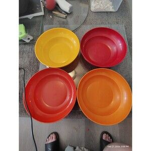 Vintage Tupperware Bowls Lot of 4 Red Yellow Orange Retro – One Damaged– USA